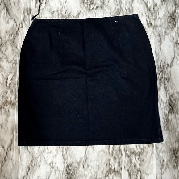 Tommy Hilfiger Women Sz 18 Dark Wash Denim Blue Jean Knee Length Side Zip Skirt - Picture 6 of 11